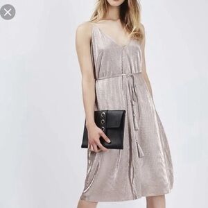 Topshop Sleeveless V-Neck Tie Front Dress Women Size 4 Color Silver